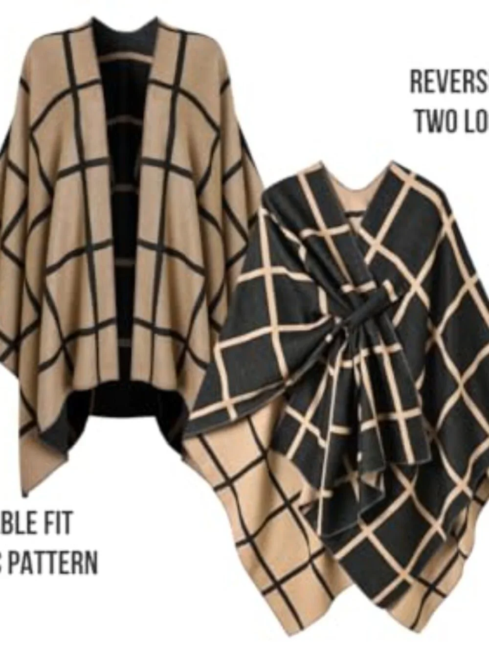 Plaid Blanket Scarf Wrap Shawl - Lightweight Open Front Poncho for Women - Fall